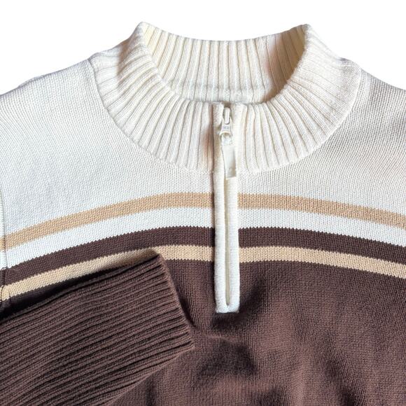 St. John's Bay Brown Zip Sweater PXL 100% Cotton Vintage Y2K Ribbed Knit - Picture 4 of 8